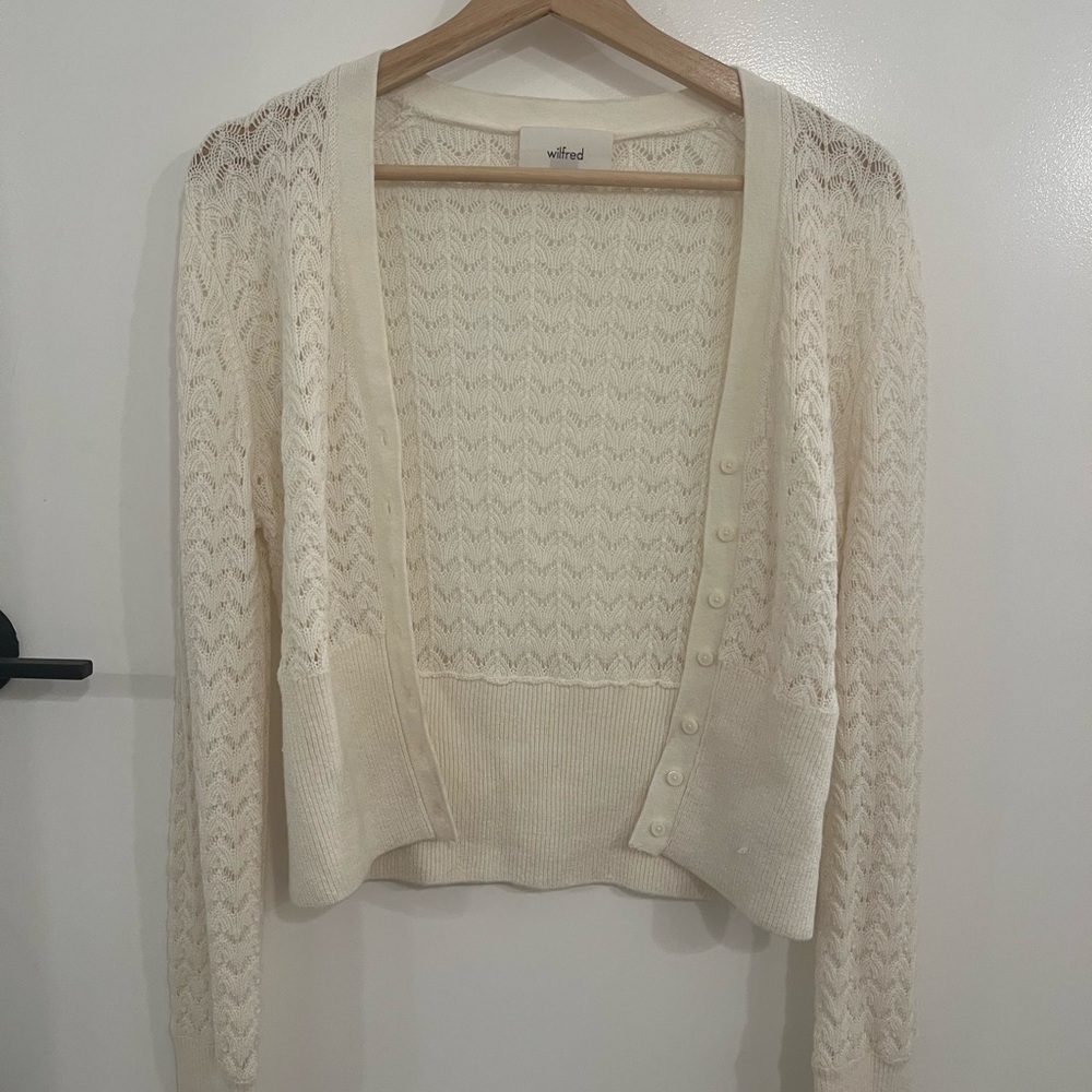 Wilfred Cream Open-Knit Cropped Cardigan